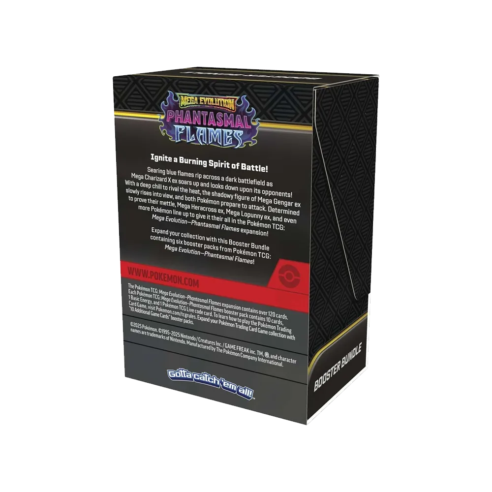 Pokémon Mega Evolution Phantasmal flames booster bundle packaging on a white background
