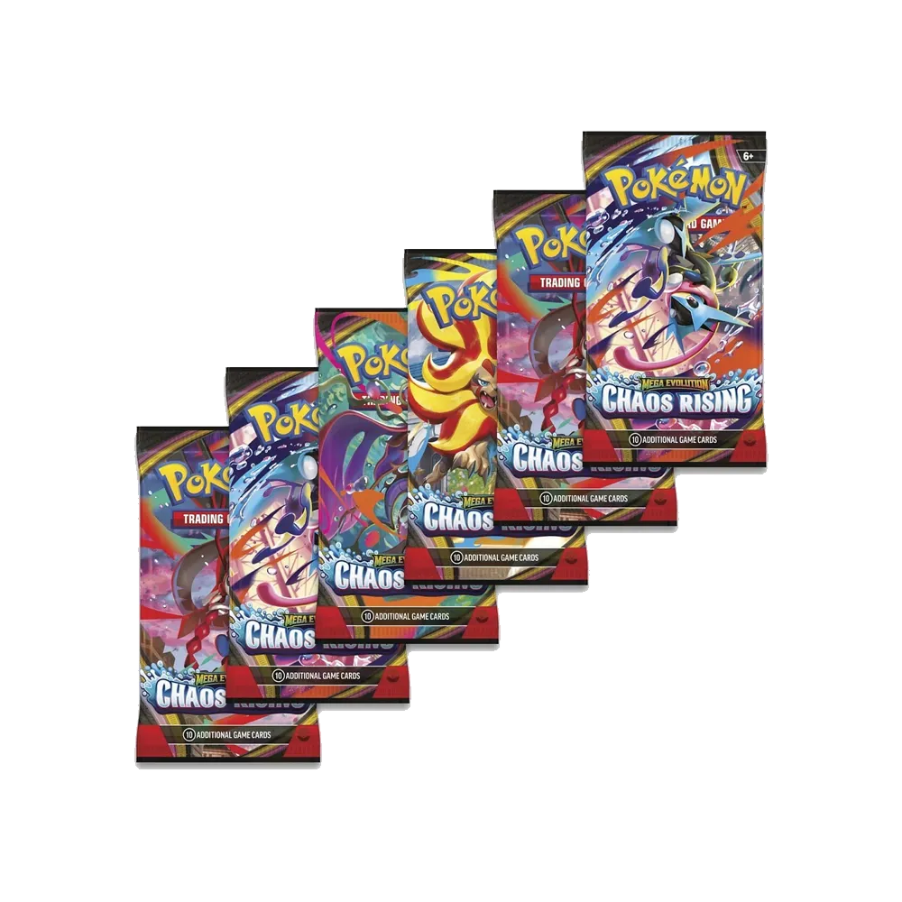 Pokémon Mega Evolution Chaos Rising booster bundle packaging on a white background