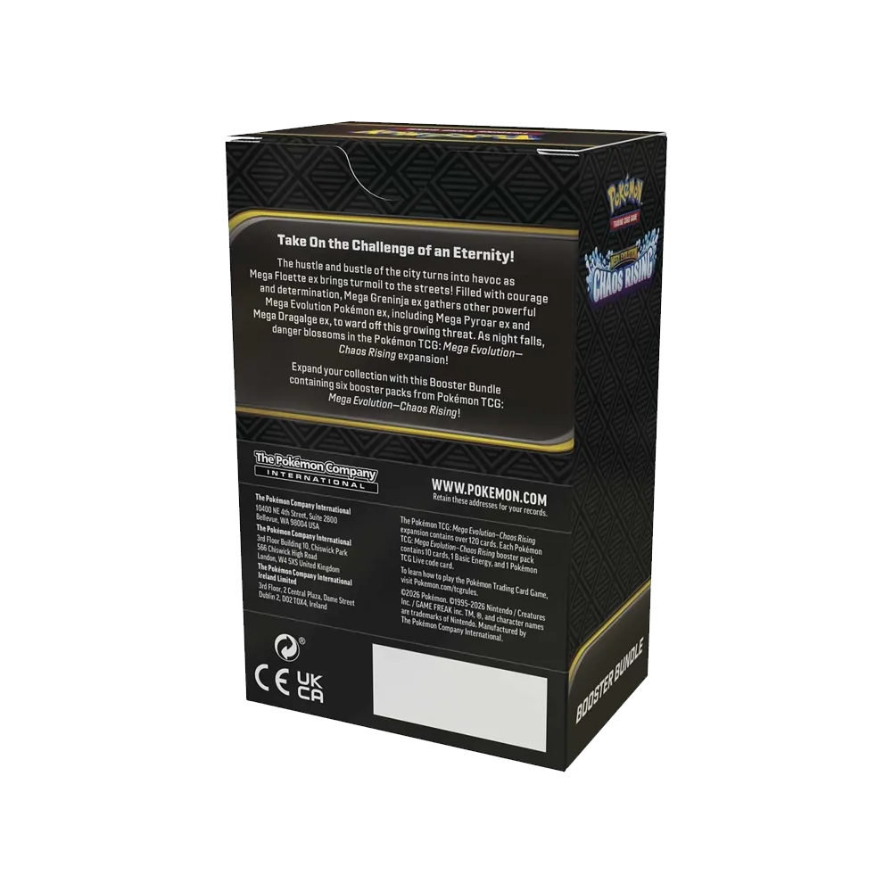 Pokémon Mega Evolution Chaos Rising booster bundle packaging on a white background
