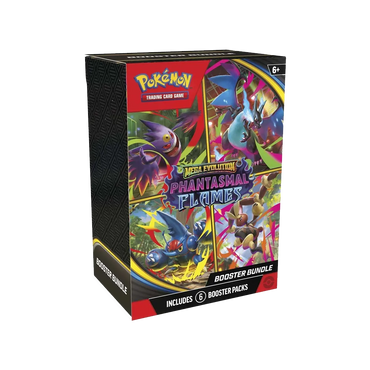 Pokémon Mega Evolution Phantasmal flames booster bundle packaging on a white background