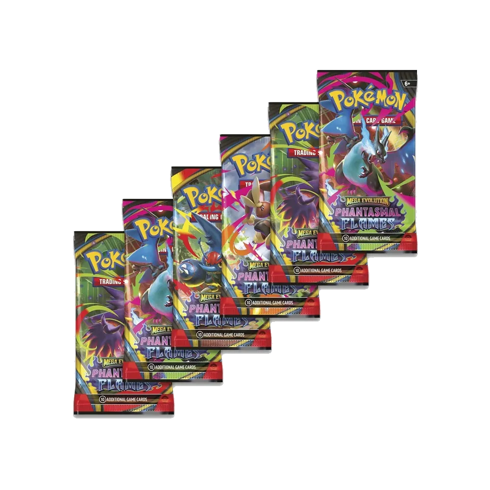 Pokémon Mega Evolution Phantasmal flames booster bundle packaging on a white background