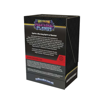 Pokémon Mega Evolution Phantasmal flames booster bundle packaging on a white background